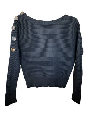 Zara Black Ribbed Off-the-Shoulder Sweater with Shoulder Buttons